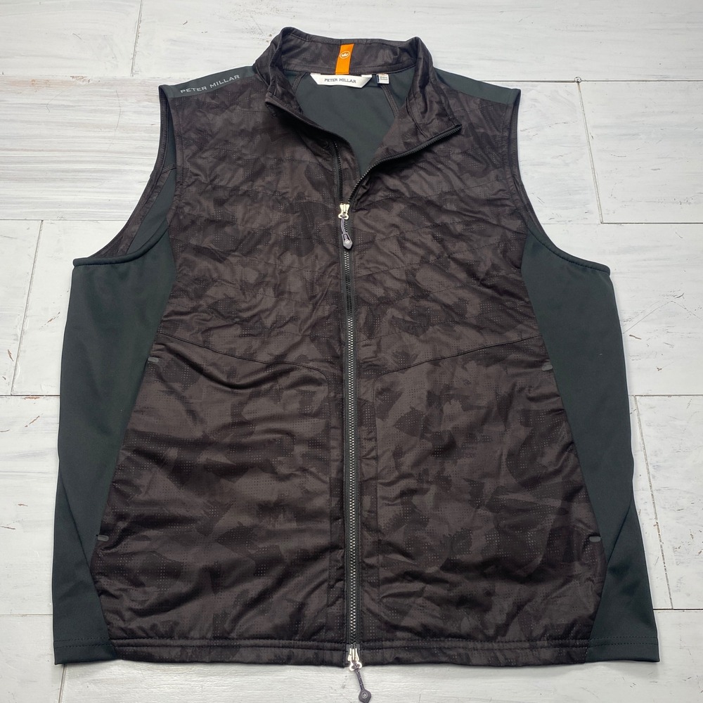 Peter Millar Fuse Elite Vest Mens L Black Camo Hybrid Golf Full Zip Insulated